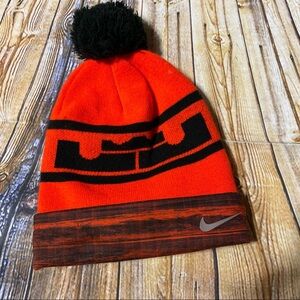 Nike Lebron James Orange Black Pom Pom Beanie